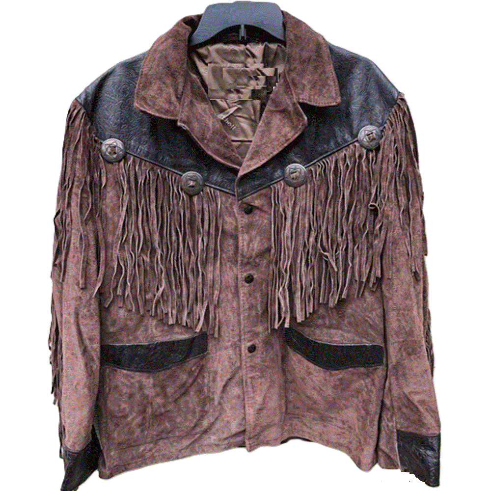 Western Brown Suede Fringe Leather Jacket for Men MWJ725