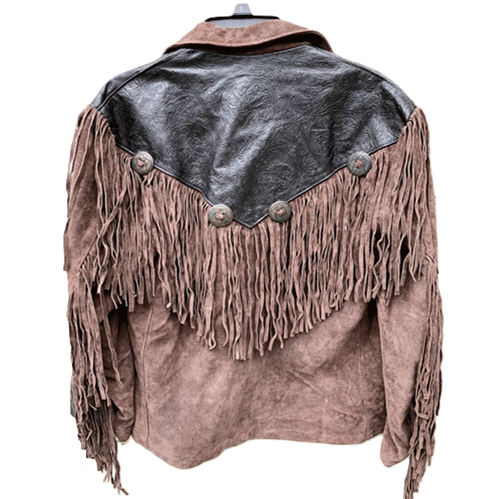 Western Brown Suede Fringe Leather Jacket for Men MWJ725