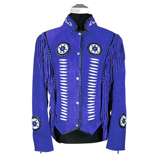 Western Fringe Blue Suede Leather Jacket for Women WFJ301