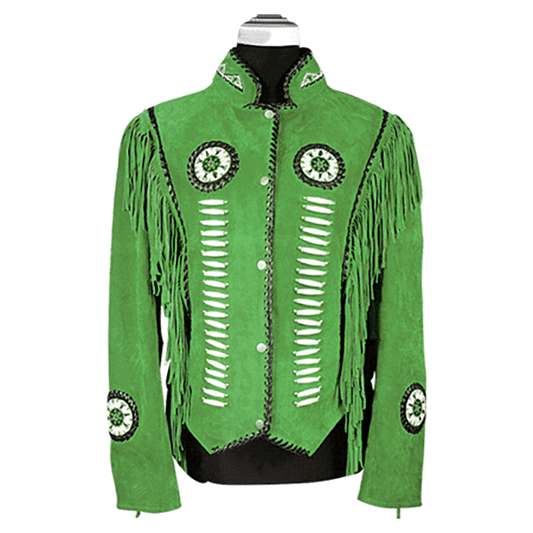 Western Fringe Green Suede Leather Jacket for Women WFJ401