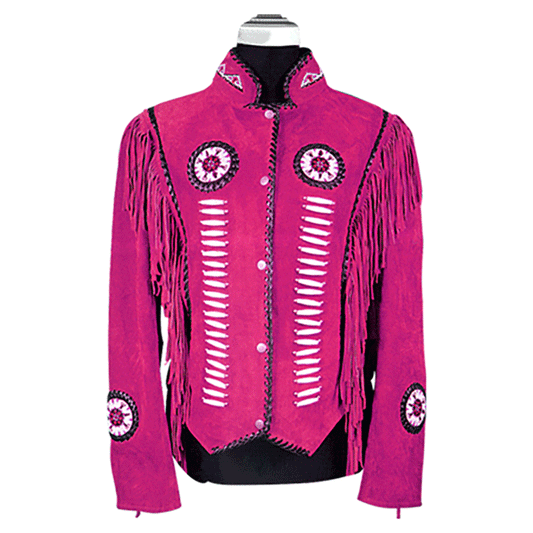 Western Fringe Pink Suede Leather Jacket for Women WFJ701