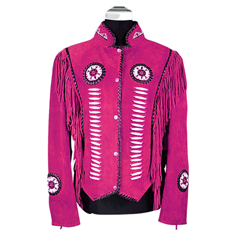 Western Fringe Pink Suede Leather Jacket for Women WFJ701