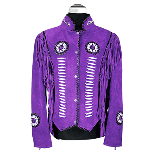 Western Fringe Purple Suede Leather Jacket for Women WFJ601