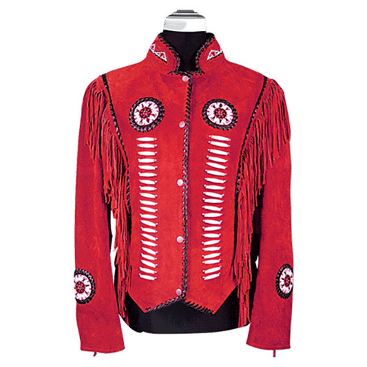 Western Fringe Red Suede Leather Jacket for Women WFJ501