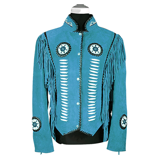 Western Fringe Turquoise Leather Jacket for Women WFJ101