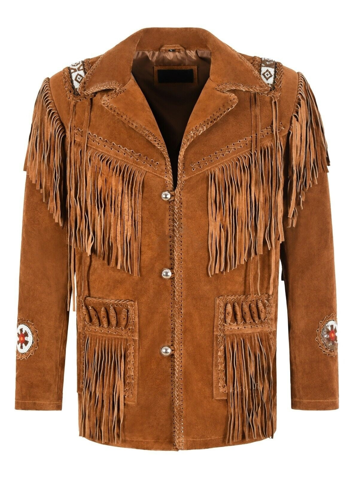 Western Fringe Brown Suede Leather Jackets for Men MWJ701