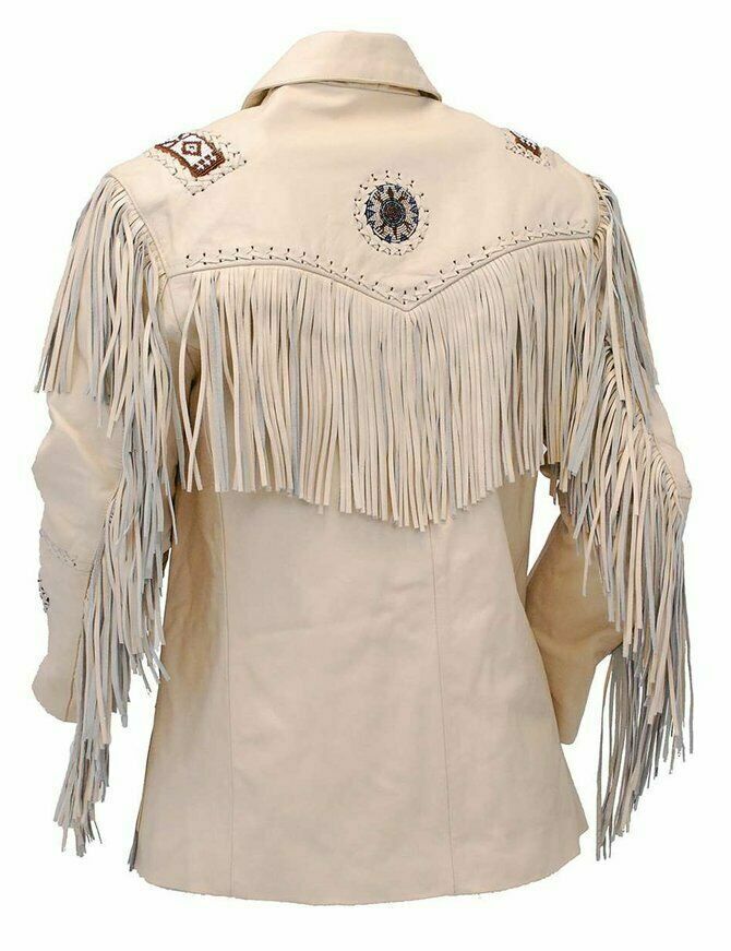 Western Black Leather Fringe Beaded Jacket for Men MWJ503