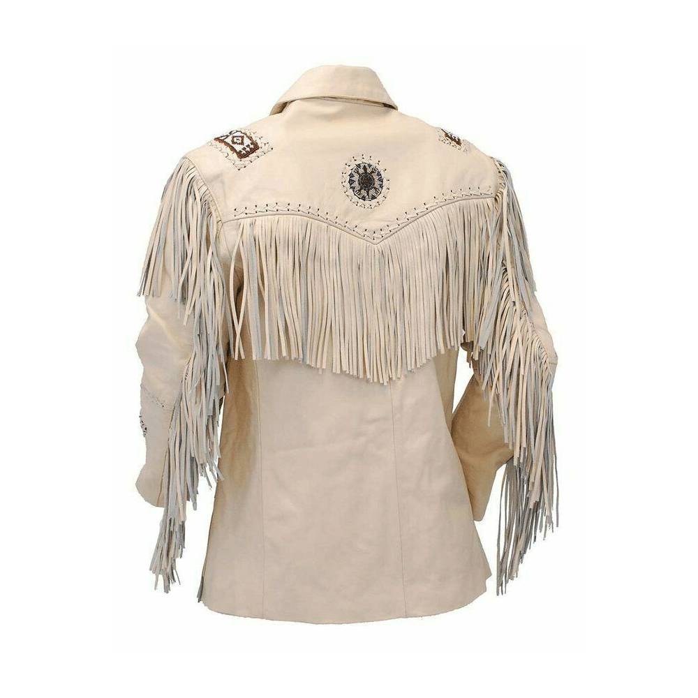 Western Fringe Beige Leather Jackets for Men MWJ101