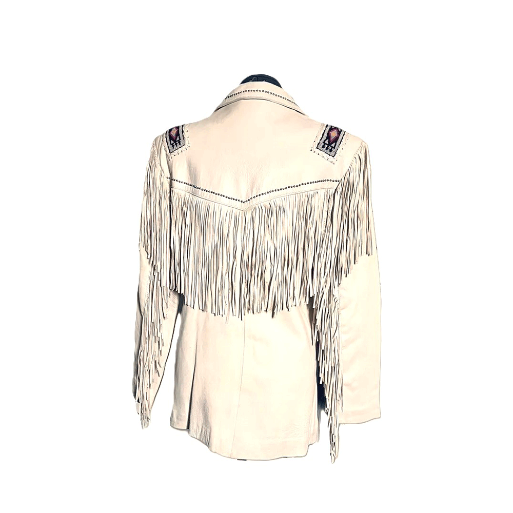 Western Beige Leather Fringe Jacket for Men MWJ501