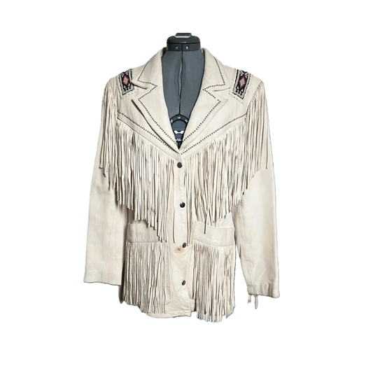 Western Beige Leather Fringe Jacket for Men MWJ501