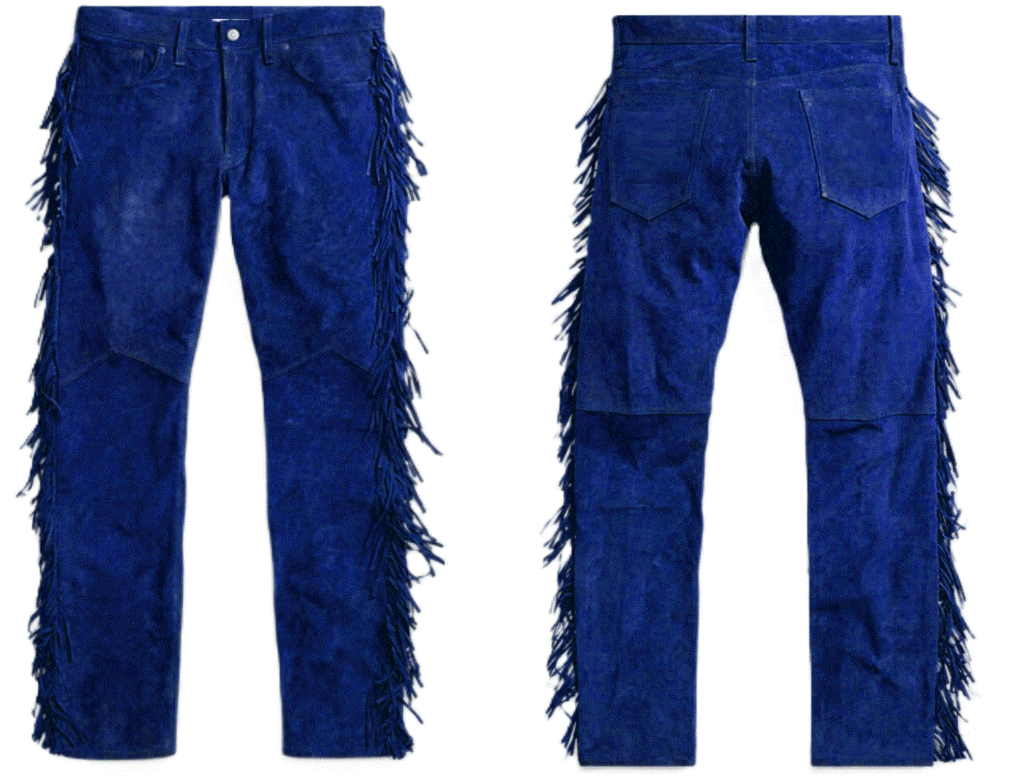 Blue Suede Leather Fringe Pants Jeans Style For Men Western Pant MFP113