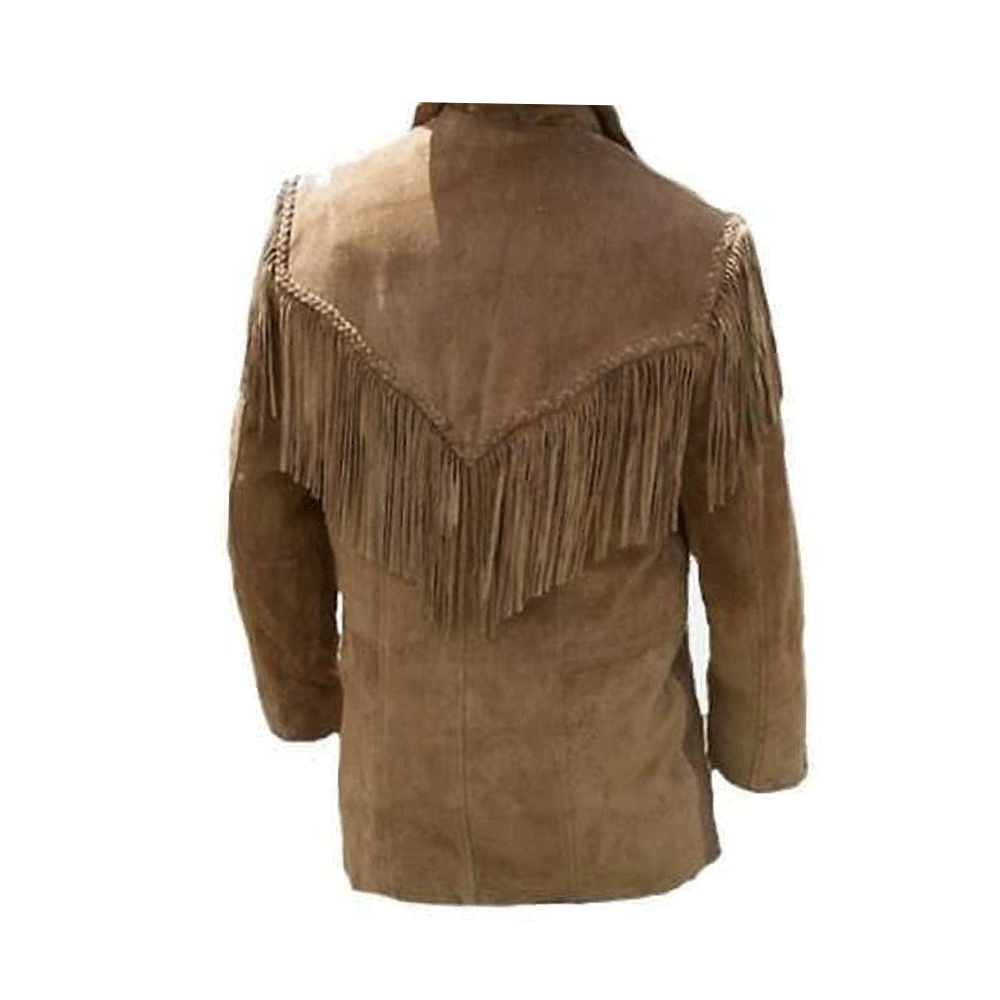 Western Brown Suede Fringe Leather Jacket for Men MWJ780