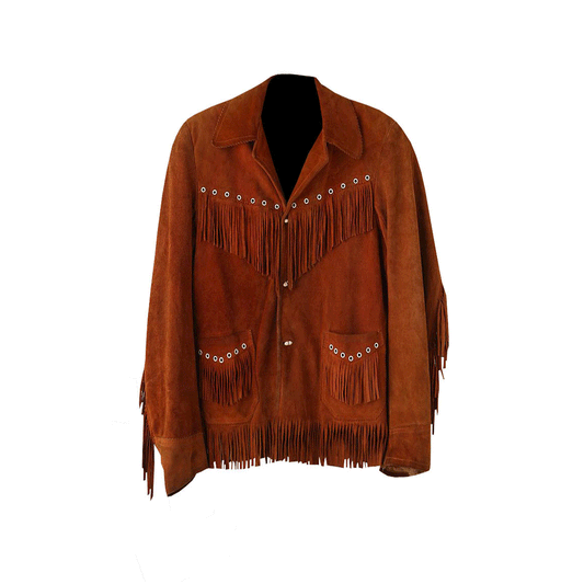 Western Brown Suede Fringe Leather Jacket for Men MWJ770