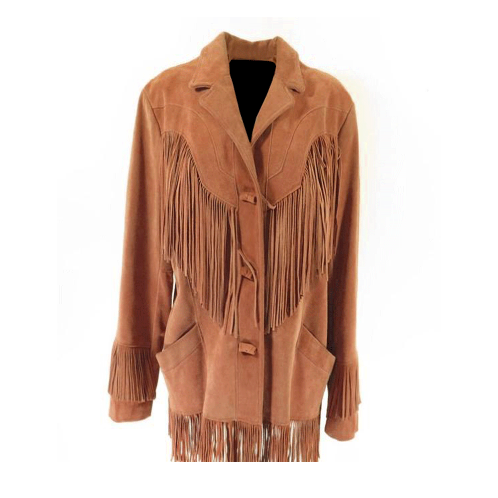 Western Brown Suede Fringe Leather Jacket for Men MWJ773