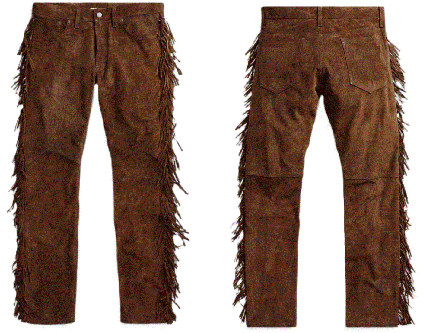 Brown Suede Leather Fringe Pants Jeans Style For Men Western Pant MFP106