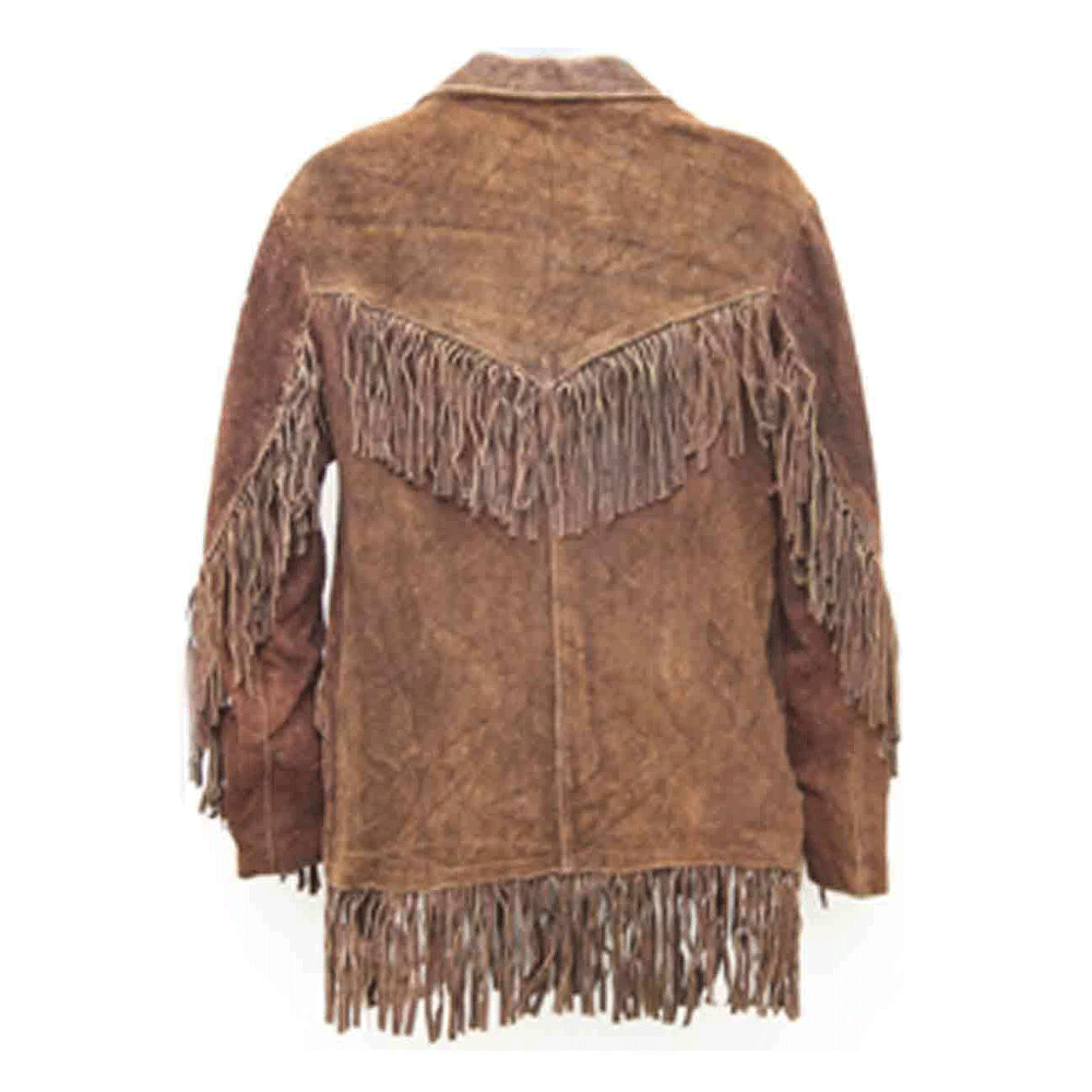 Western Brown Suede Fringe Leather Jacket for Men MWJ779