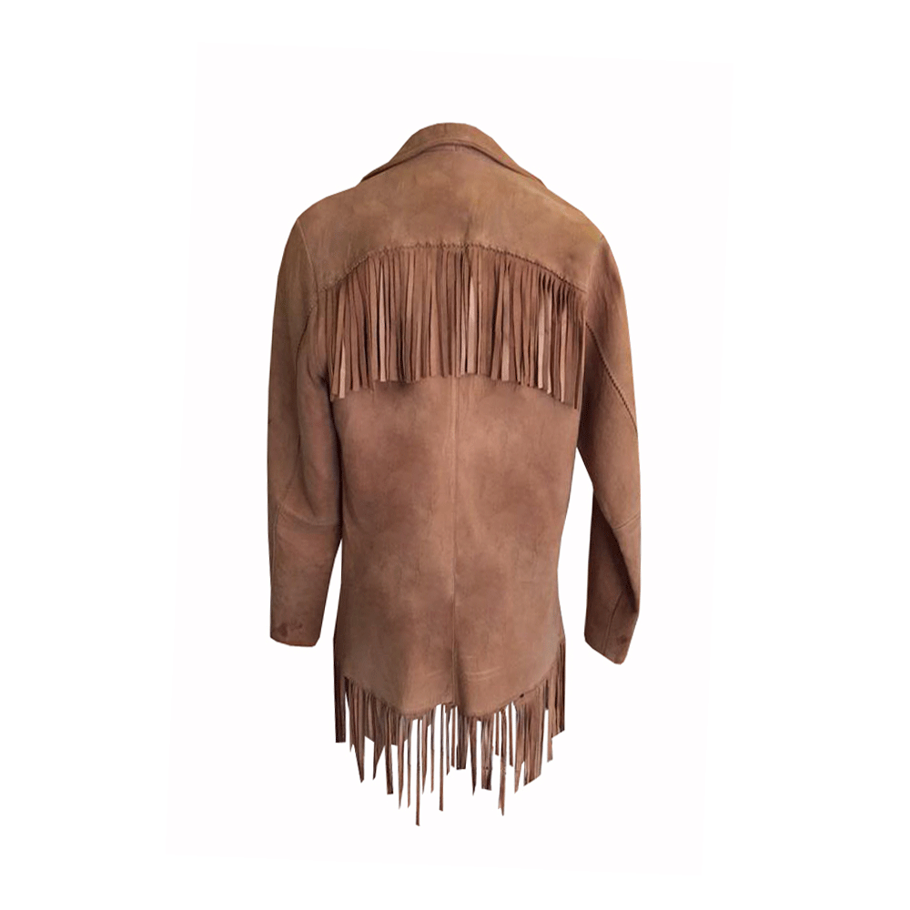 Western Fringe Brown Suede Leather Jacket for Men MWJ737