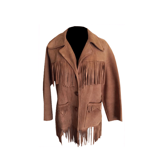 Western Fringe Brown Suede Leather Jacket for Men MWJ737