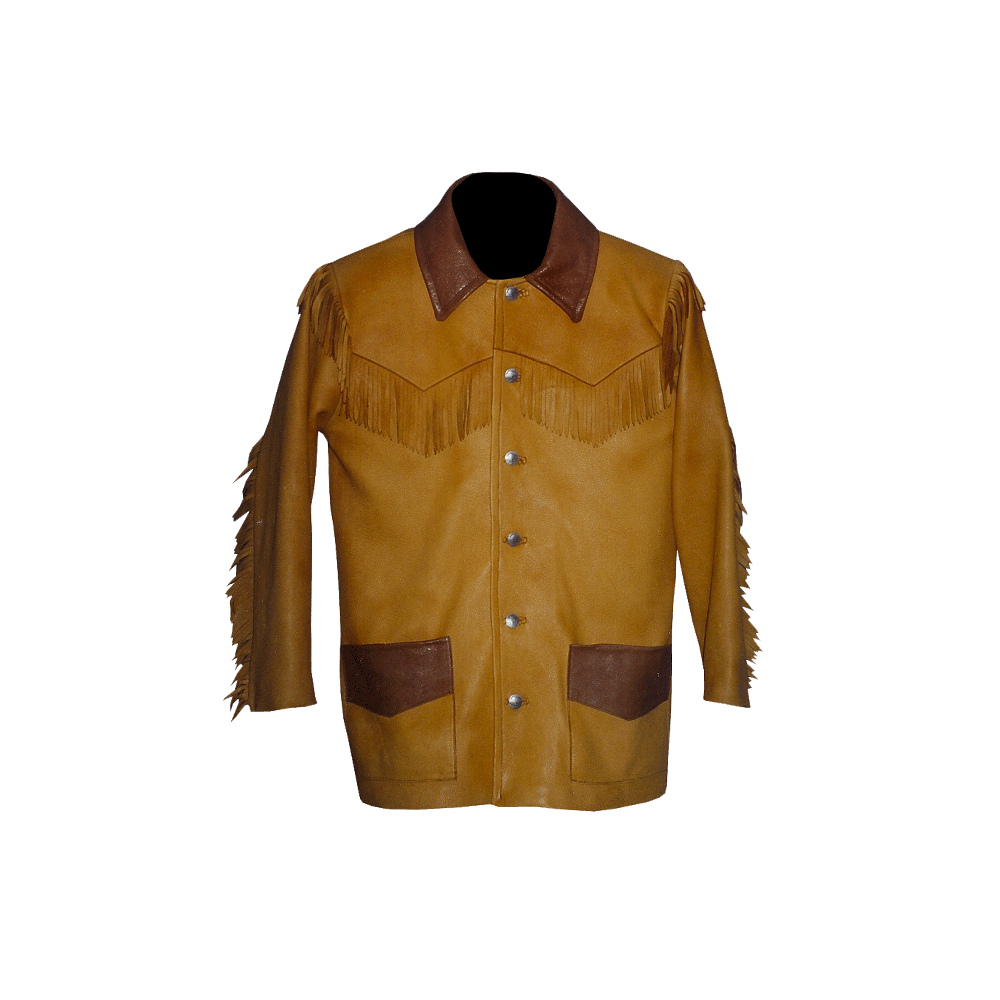 Western Fringe Brown Suede Leather Jacket for Men MWJ760