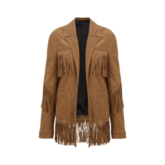 Western Fringe Brown Suede Leather Jacket for Men MWJ764