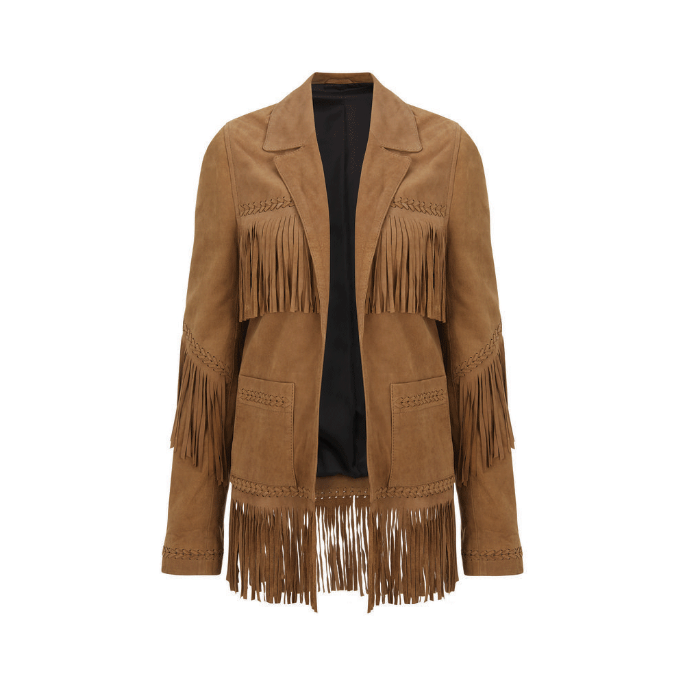 Western Fringe Brown Suede Leather Jacket for Men MWJ764