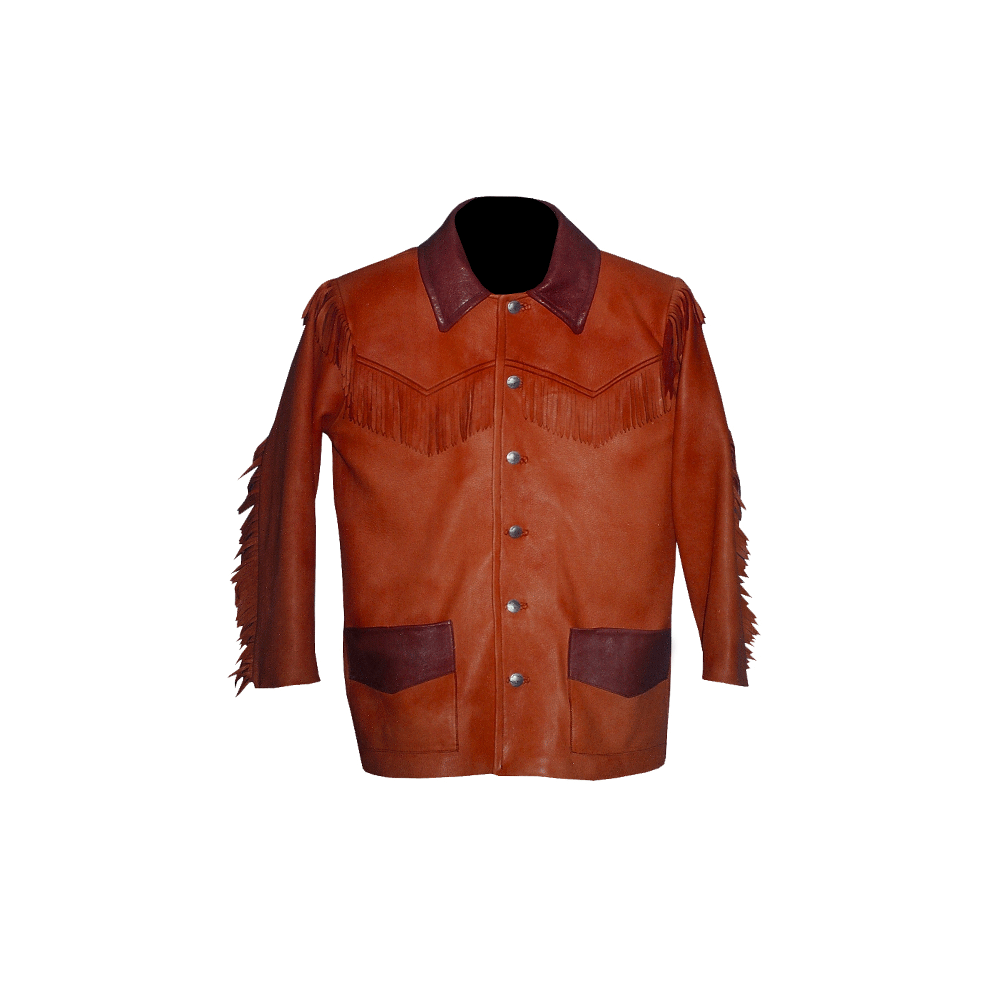 Western Fringe Brown Suede Leather Jacket for Men MWJ746