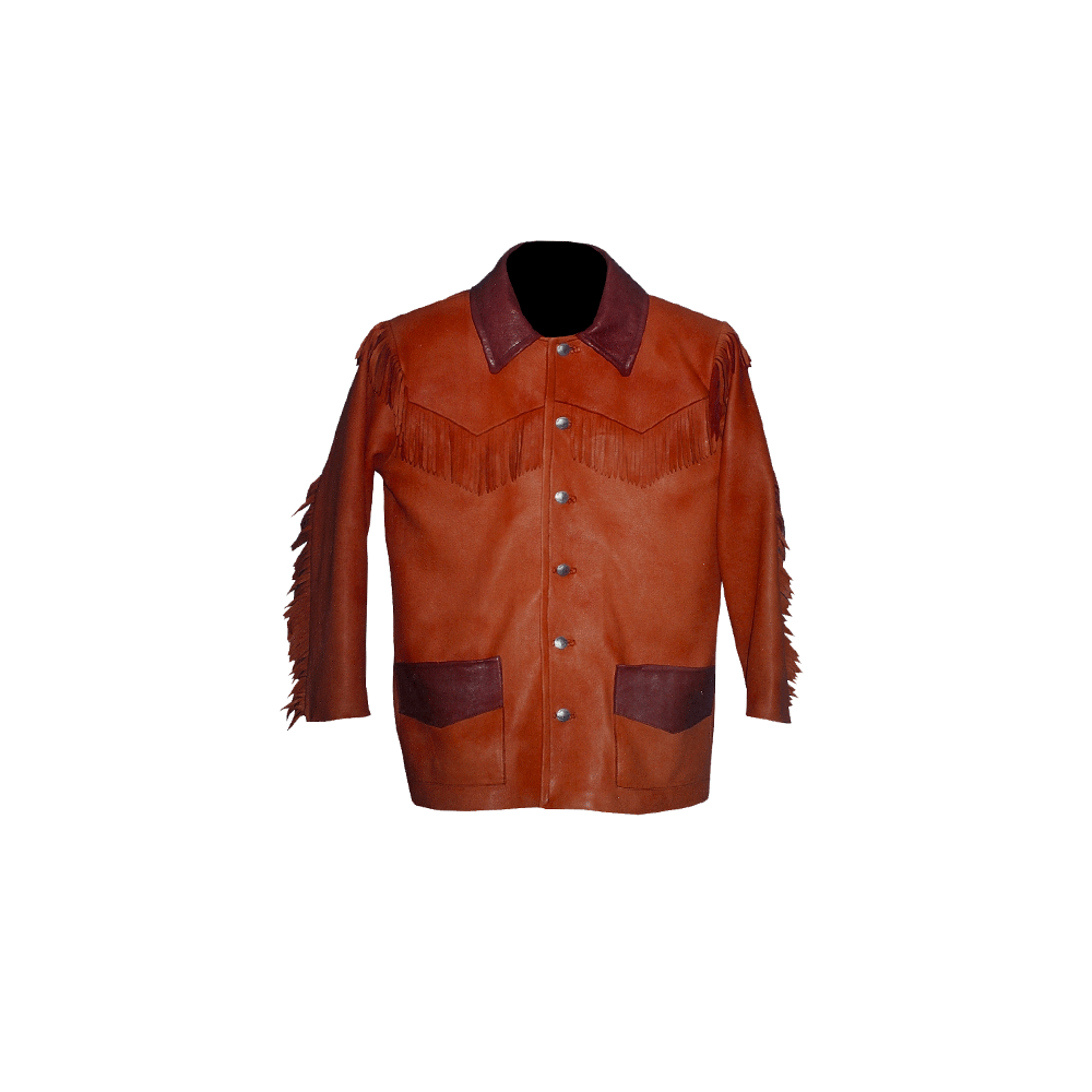 Western Fringe Brown Suede Leather Jacket for Men MWJ746