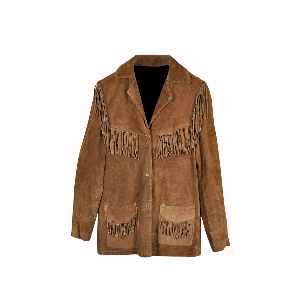 Western Brown Suede Fringe Leather Jacket for Men MWJ774