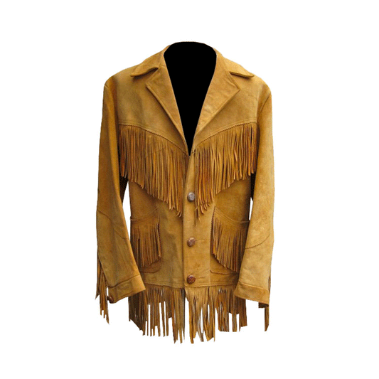 Western Brown Suede Fringe Leather Jacket for Men MWJ768