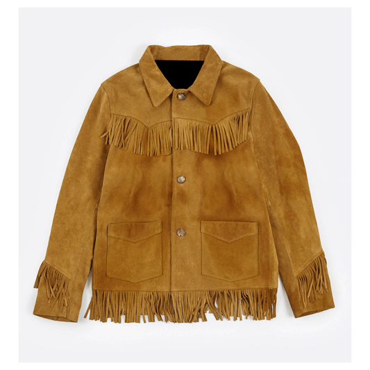 Western Brown Suede Fringe Leather Jacket for Men MWJ769