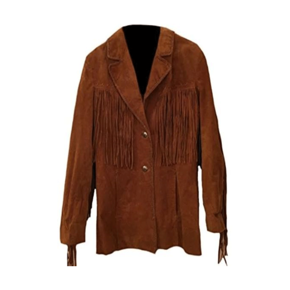 Western Brown Suede Fringe Leather Jacket for Men MWJ772