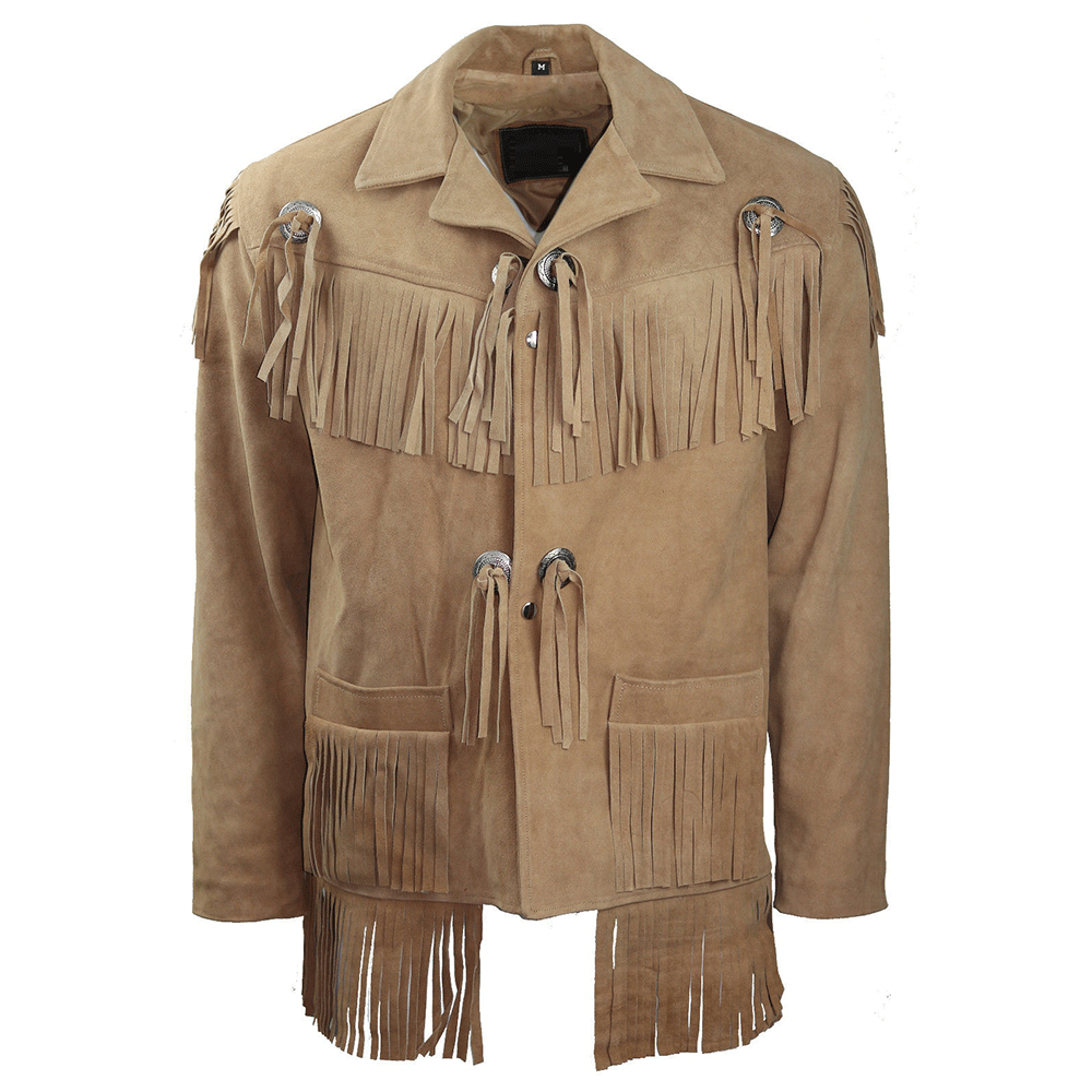 Western Brown Suede Fringe Leather Jacket for Men MWJ971