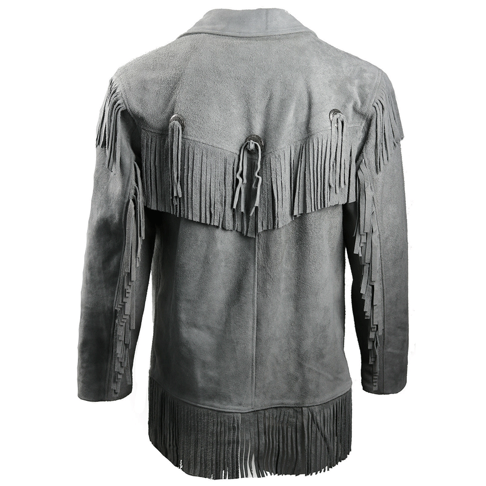 Western Brown Suede Fringe Leather Jacket for Men MWJ971