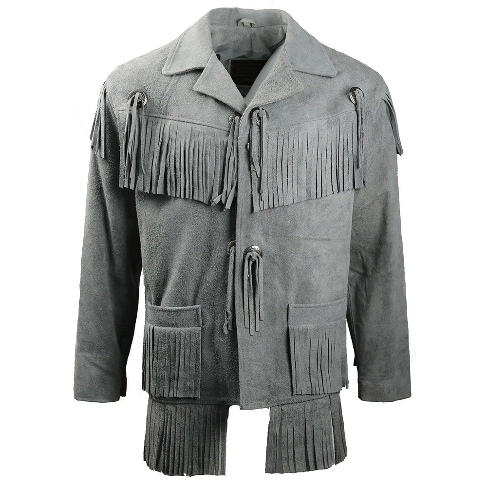 Western Brown Suede Fringe Leather Jacket for Men MWJ971