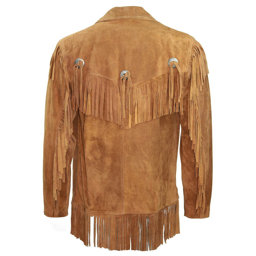 Western Cognac Brown Suede Fringe Leather Jacket for Men MWJ771