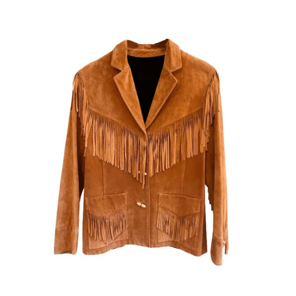 Western Fringe Brown Suede Leather Jacket for Men MWJ756