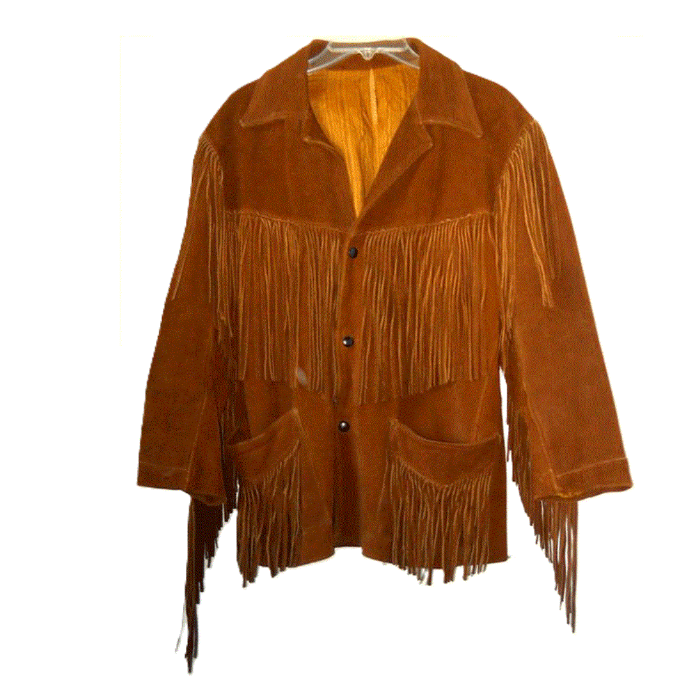 Western Fringe Brown Suede Leather Jacket for Men MWJ752