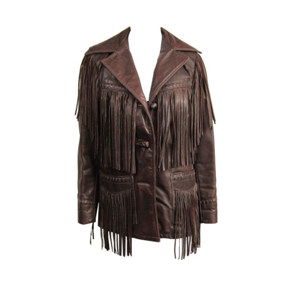 Western Dark Brown Leather Fringe Jacket for Men MWJ751