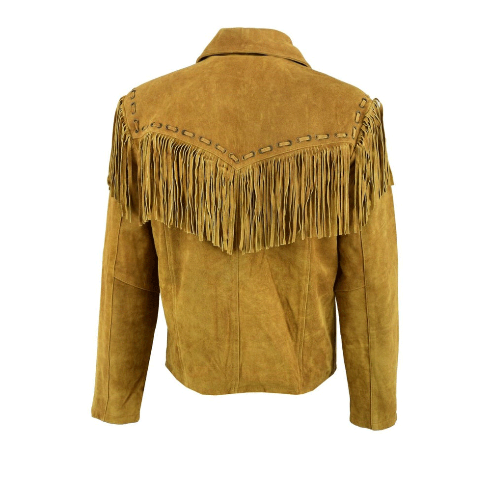 Western Fringe Brown Suede Leather Jacket for Men MWJ744