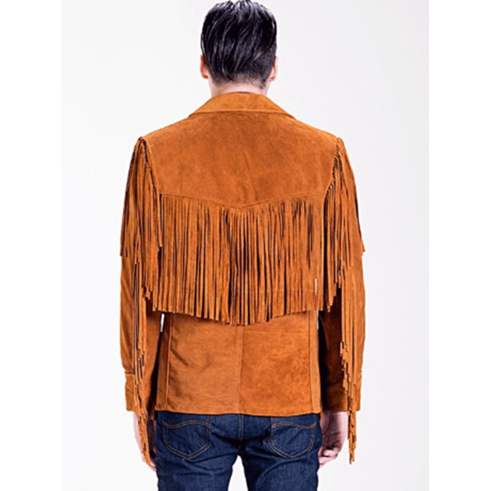 Western Fringe Brown Suede Leather Jacket for Men MWJ745