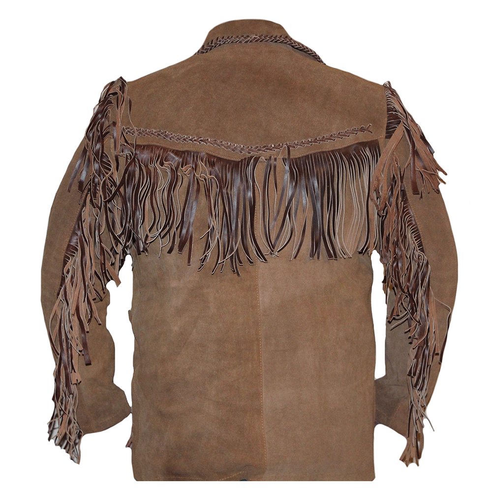 Western Fringe Brown Suede Leather Jacket for Men MWJ750