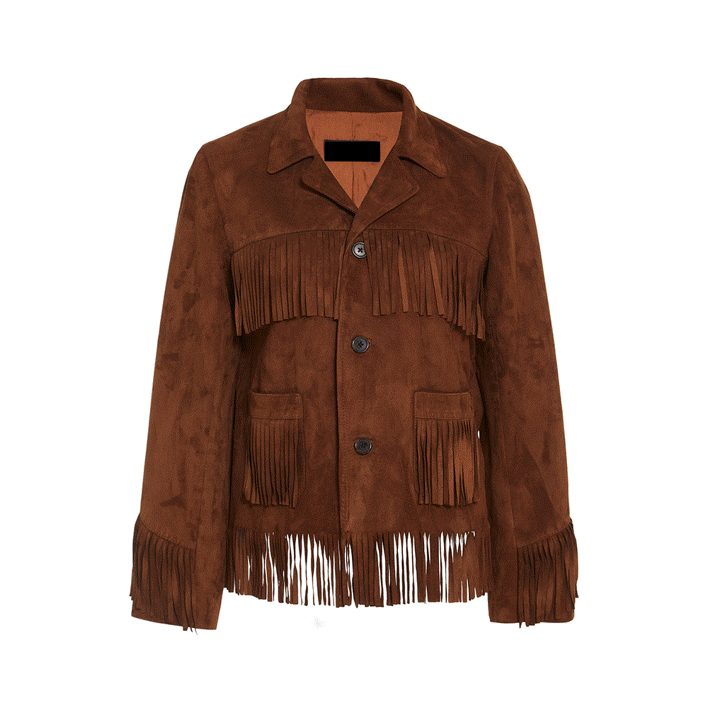 Western Fringe Brown Suede Leather Jacket for Men MWJ743