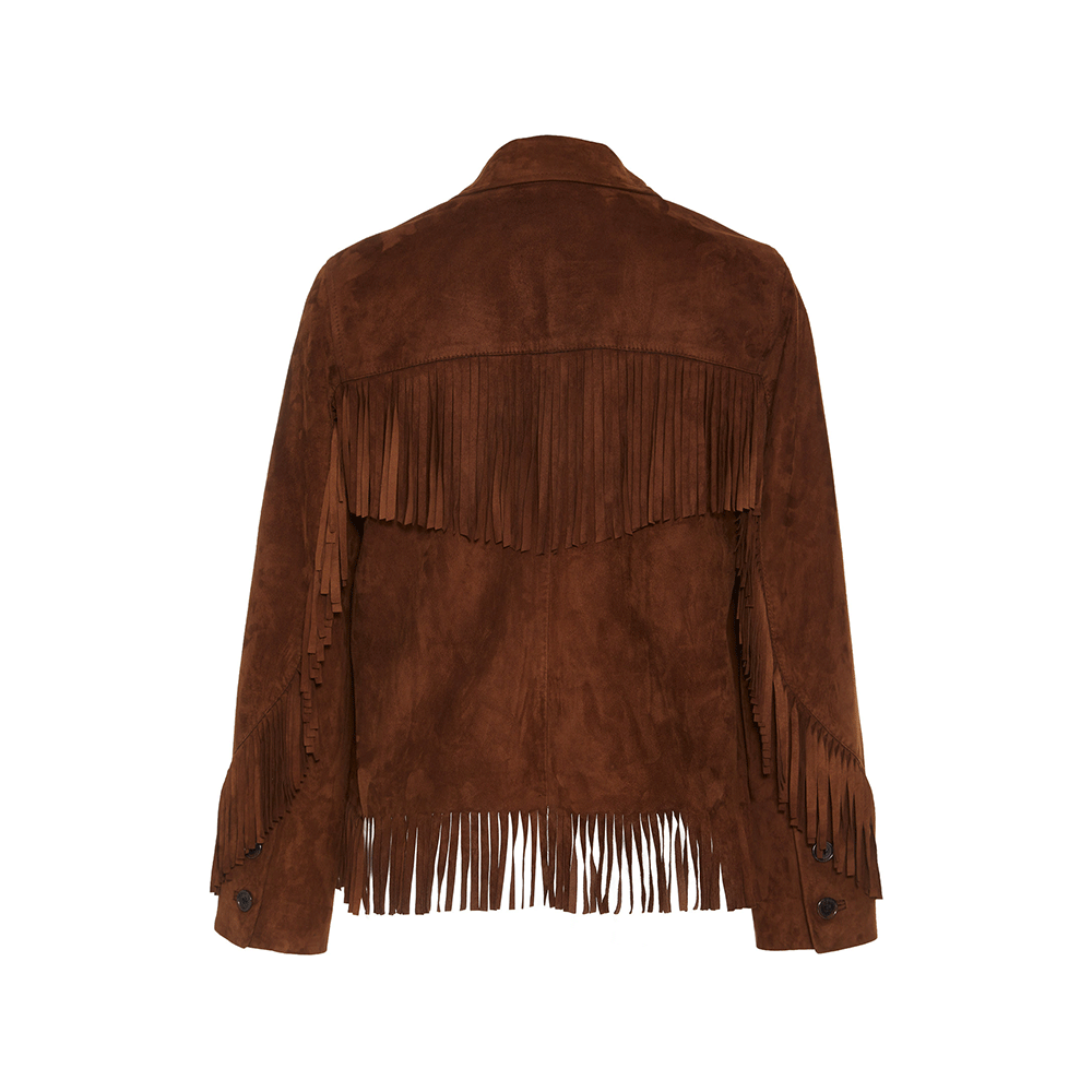 Western Fringe Brown Suede Leather Jacket for Men MWJ743