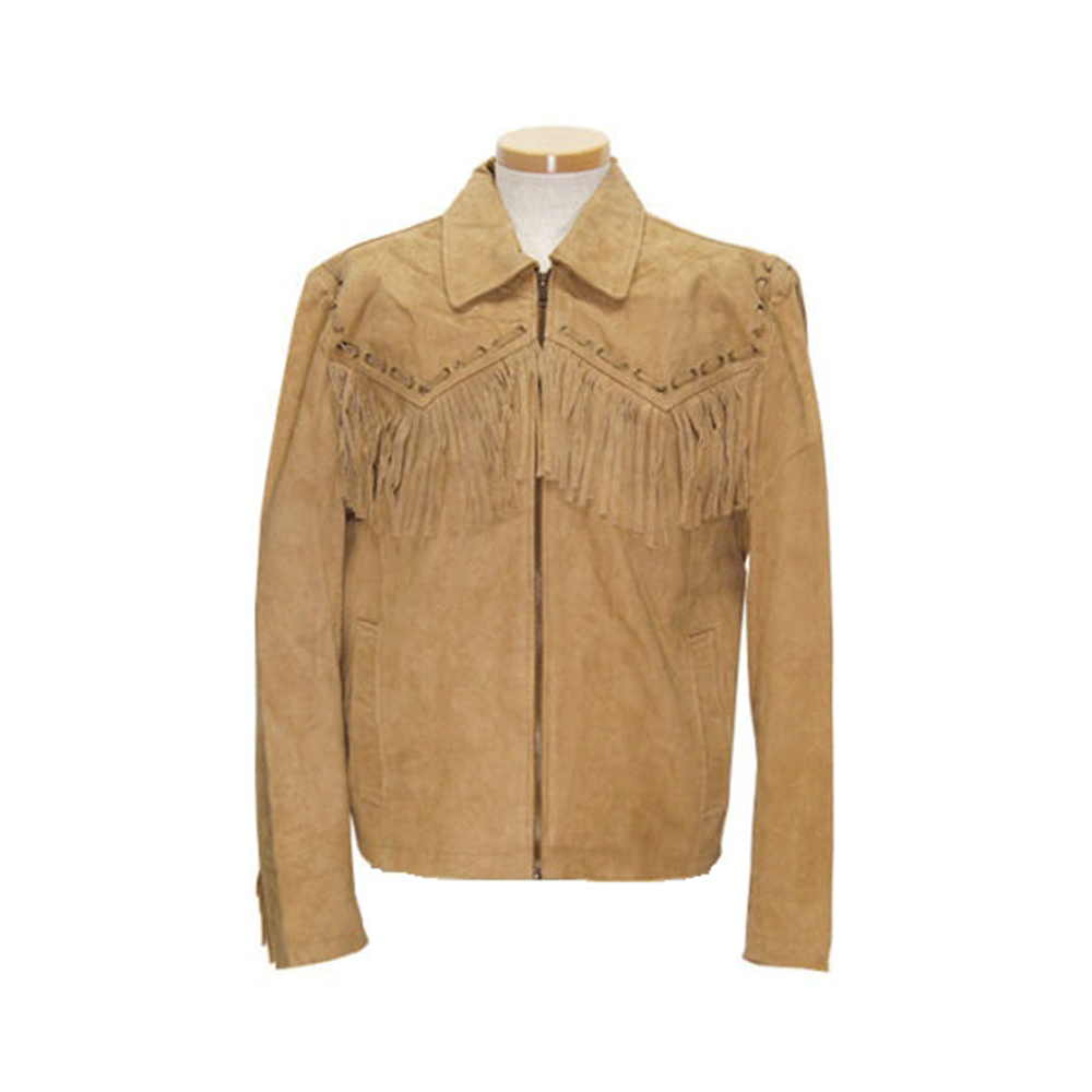 Western Fringe Brown Suede Leather Jacket for Men MWJ742