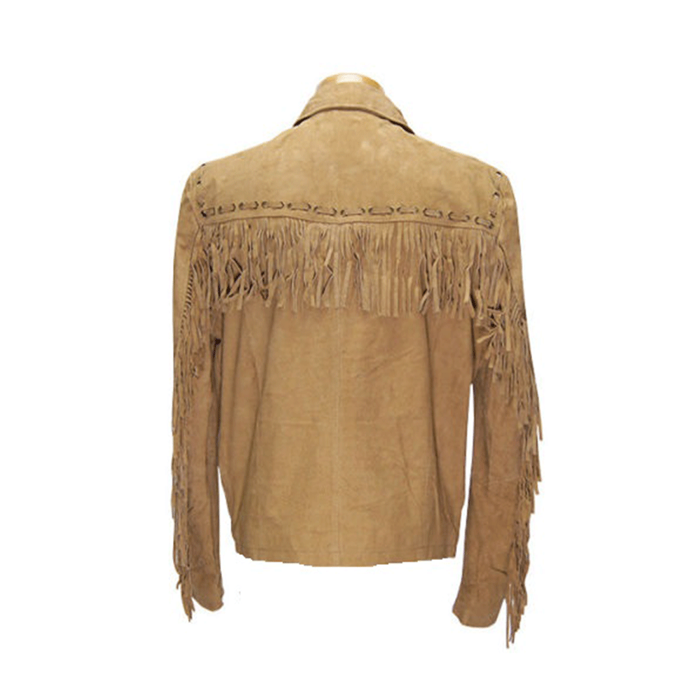 Western Fringe Brown Suede Leather Jacket for Men MWJ742