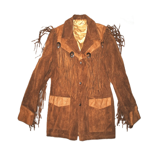 Western Fringe Brown Suede Leather Jacket for Men MWJ740