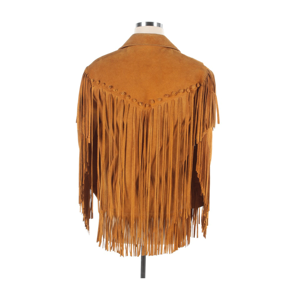 Western Long Fringe Brown Suede Leather Jacket for Men MWJ749