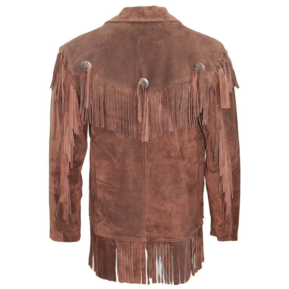 Western Fringe Brown Suede Leather Jacket for Men MWJ738