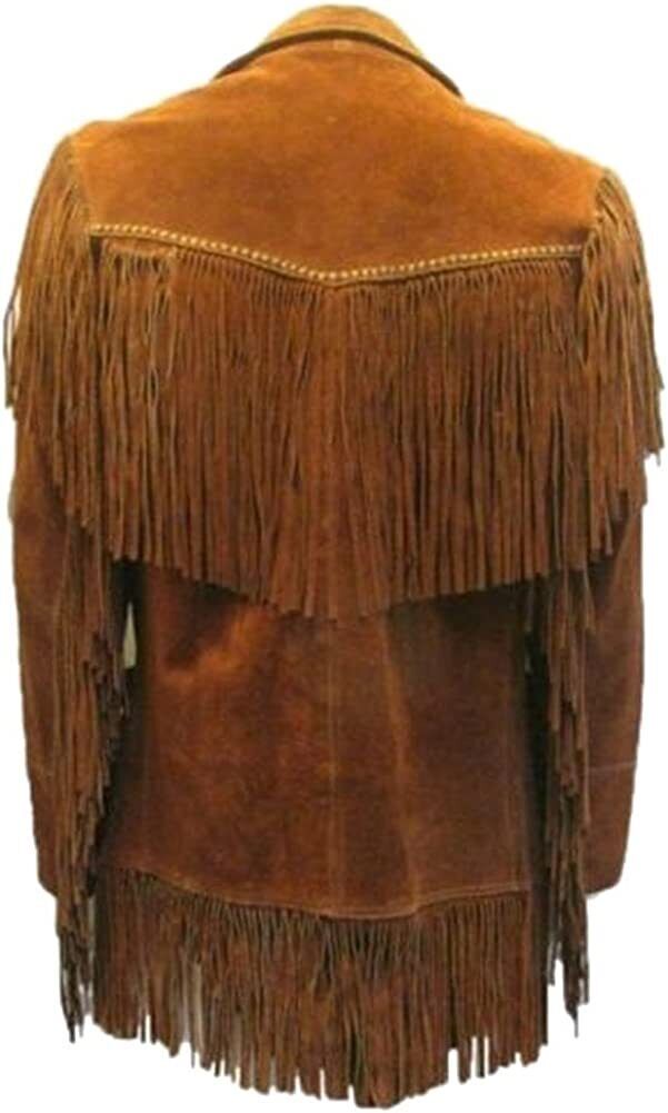 Western Fringe Brown Suede Leather Jacket for Men MWJ730