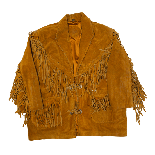 Western Fringe Brown Suede Leather Jacket for Men MWJ731